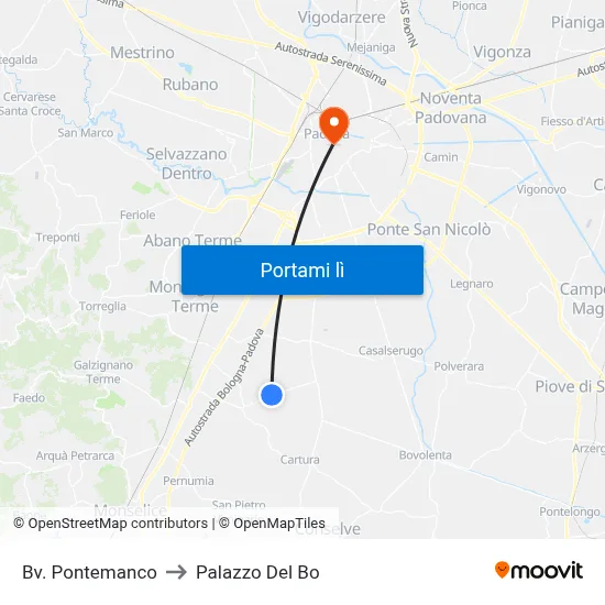 Bv. Pontemanco to Palazzo Del Bo map