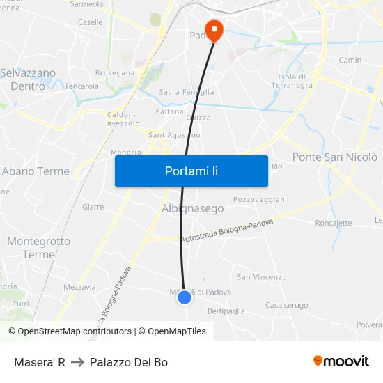 Masera' R to Palazzo Del Bo map