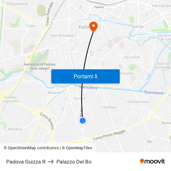Padova Guizza R to Palazzo Del Bo map