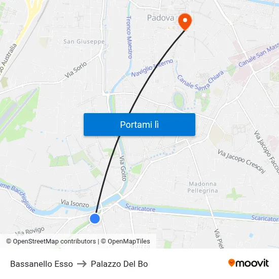 Bassanello Esso to Palazzo Del Bo map