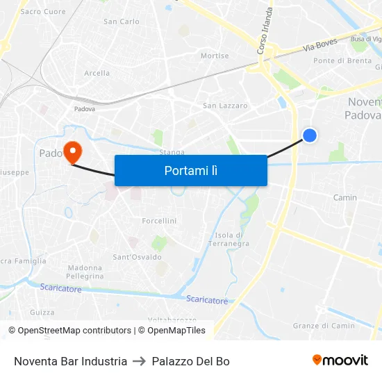 Noventa Bar Industria to Palazzo Del Bo map