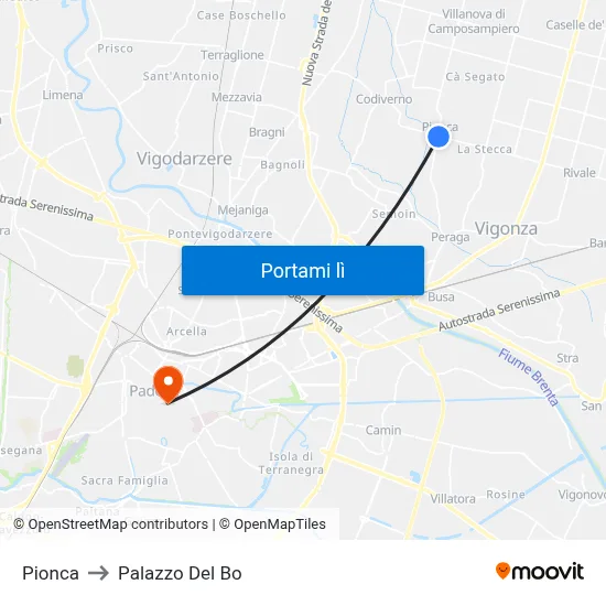 Pionca to Palazzo Del Bo map
