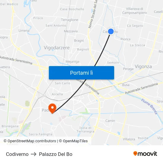 Codiverno to Palazzo Del Bo map