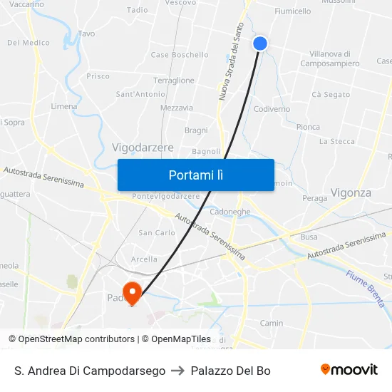 S. Andrea Di Campodarsego to Palazzo Del Bo map