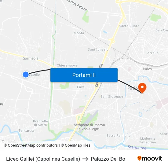 Liceo Galilei (Capolinea Caselle) to Palazzo Del Bo map