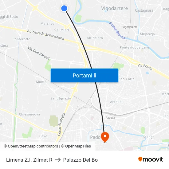 Limena Z.I. Zilmet R to Palazzo Del Bo map