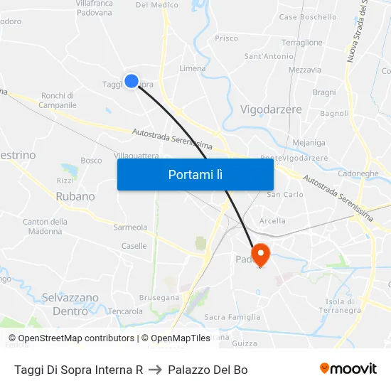 Taggi Di Sopra Interna R to Palazzo Del Bo map