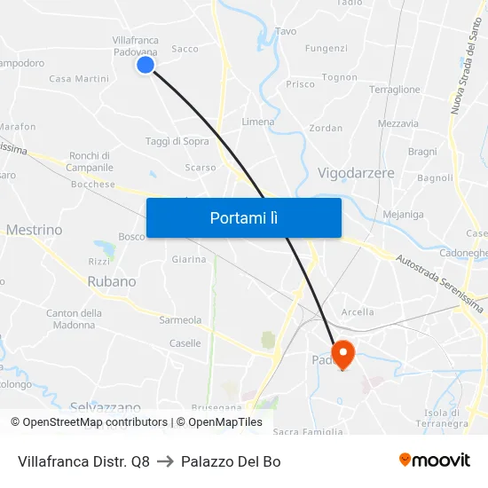 Villafranca Distr. Q8 to Palazzo Del Bo map