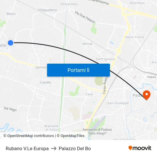 Rubano V.Le Europa to Palazzo Del Bo map