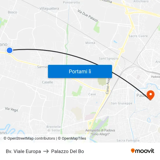 Bv. Viale Europa to Palazzo Del Bo map