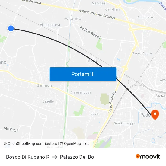 Bosco Di Rubano R to Palazzo Del Bo map
