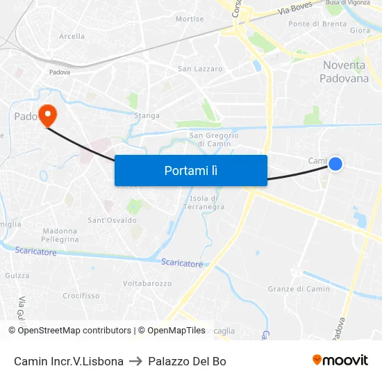 Camin Incr.V.Lisbona to Palazzo Del Bo map