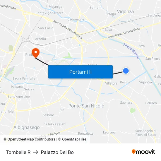 Tombelle R to Palazzo Del Bo map