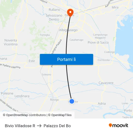 Bivio Villadose R to Palazzo Del Bo map