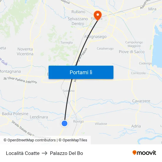 Località Coatte to Palazzo Del Bo map
