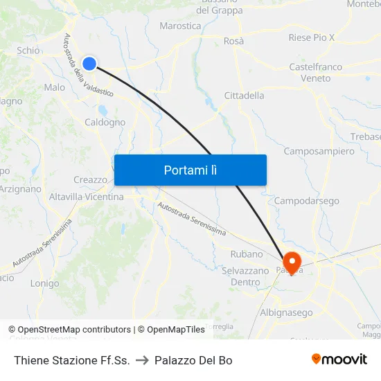 Thiene Stazione Ff.Ss. to Palazzo Del Bo map