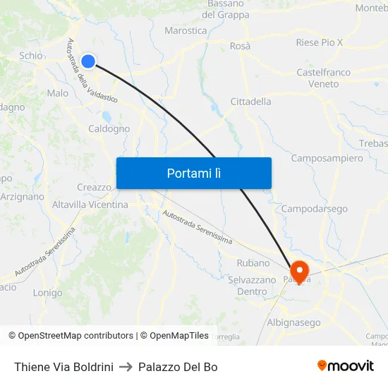 Thiene Via Boldrini to Palazzo Del Bo map