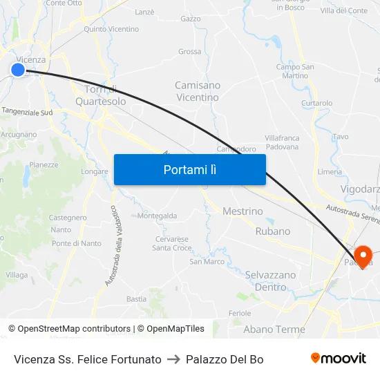 Vicenza Ss. Felice Fortunato to Palazzo Del Bo map