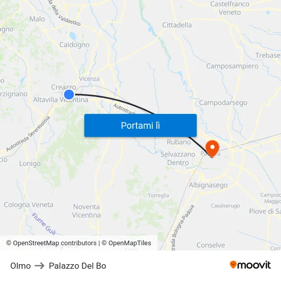 Olmo to Palazzo Del Bo map