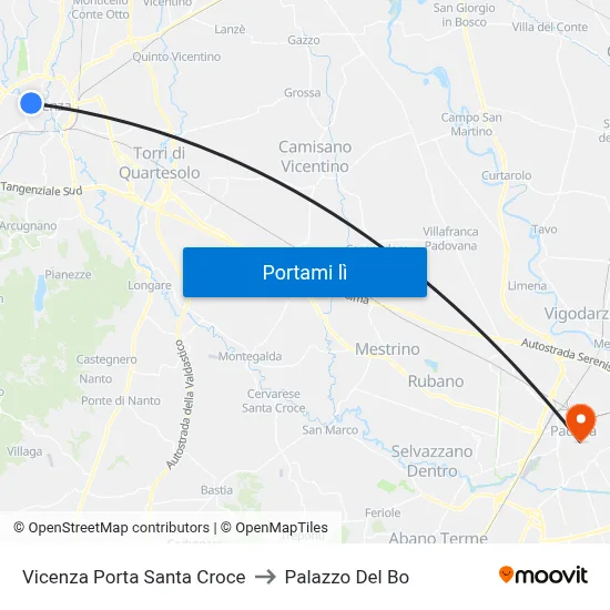 Vicenza Porta Santa Croce to Palazzo Del Bo map