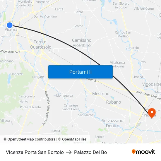 Vicenza Porta San Bortolo to Palazzo Del Bo map