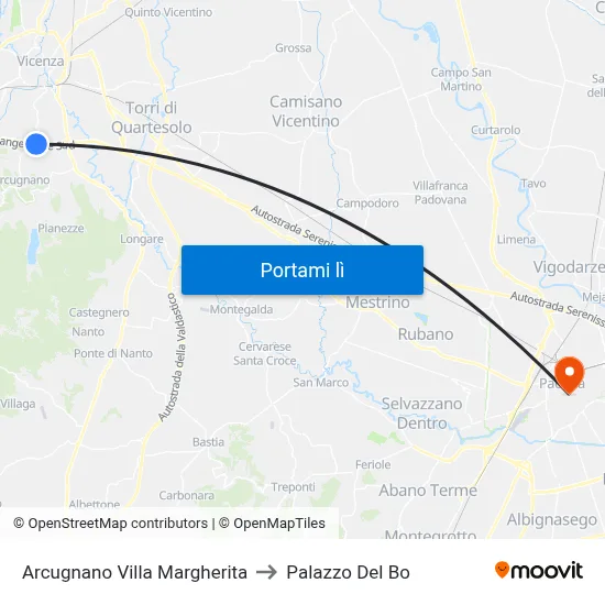 Arcugnano Villa Margherita to Palazzo Del Bo map