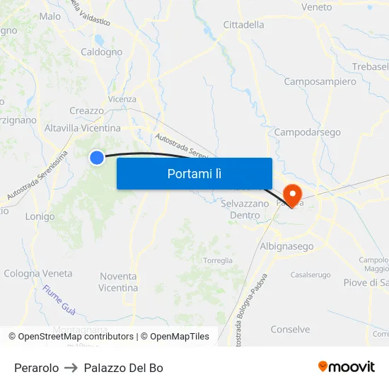 Perarolo to Palazzo Del Bo map