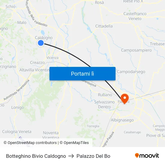 Botteghino Bivio Caldogno to Palazzo Del Bo map