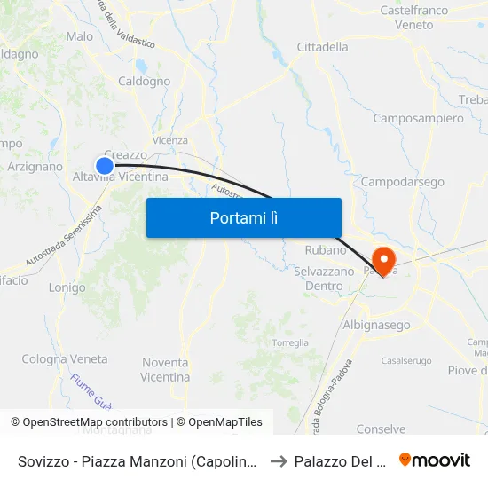 Sovizzo - Piazza Manzoni (Capolinea) to Palazzo Del Bo map