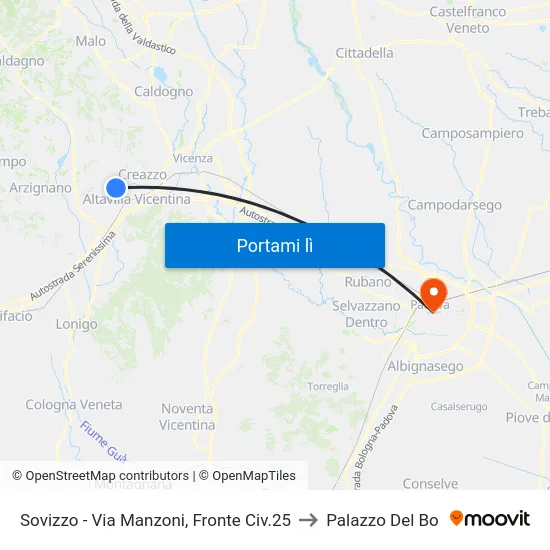 Sovizzo - Via Manzoni, Fronte Civ.25 to Palazzo Del Bo map