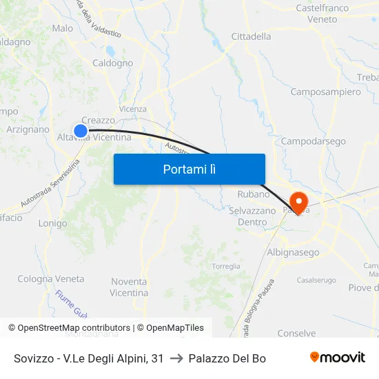 Sovizzo - V.Le Degli Alpini, 31 to Palazzo Del Bo map