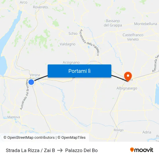 Strada La Rizza / Zai B to Palazzo Del Bo map
