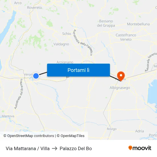 Via Mattarana / Villa to Palazzo Del Bo map