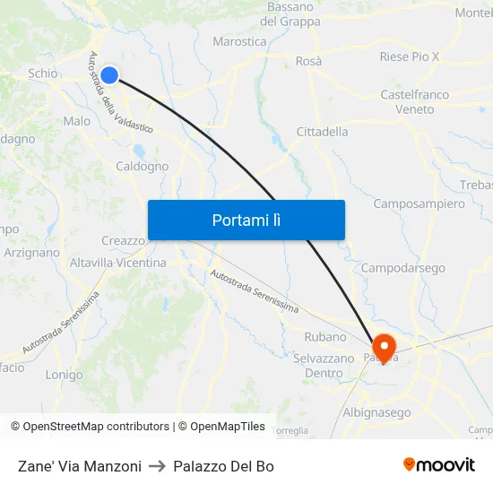 Zane' Via Manzoni to Palazzo Del Bo map