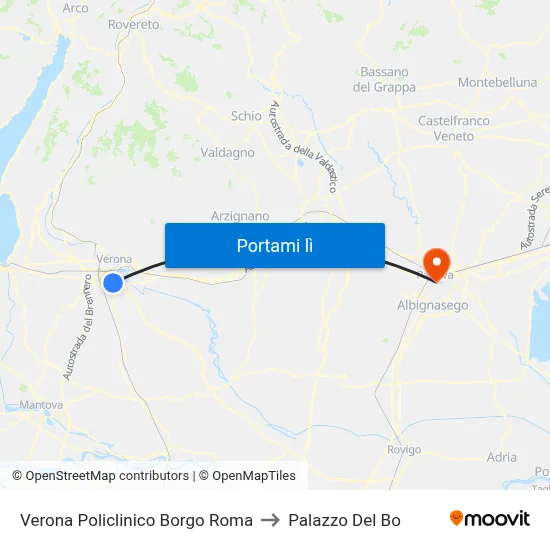 Verona Policlinico Borgo Roma to Palazzo Del Bo map