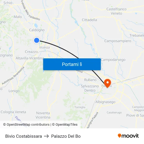 Bivio Costabissara to Palazzo Del Bo map