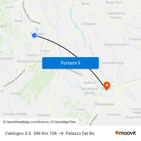 Caldogno S.S. 349 Km 108 to Palazzo Del Bo map