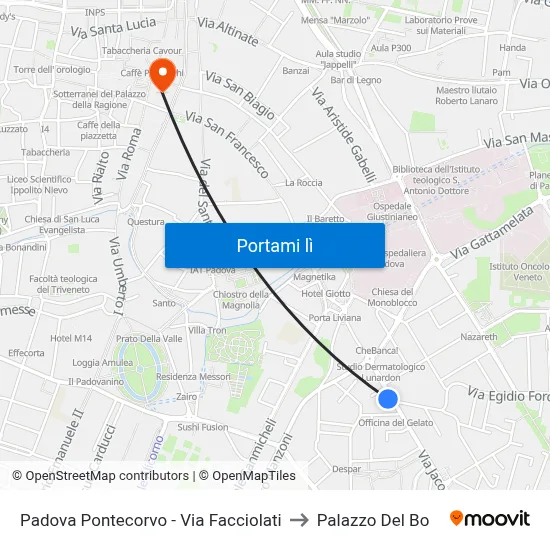 Padova Pontecorvo - Via Facciolati to Palazzo Del Bo map