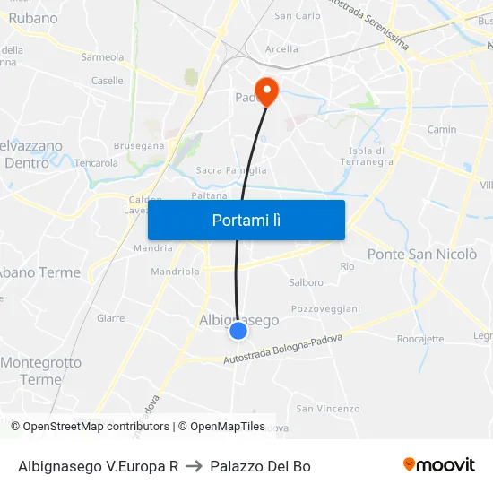 Albignasego V.Europa R to Palazzo Del Bo map