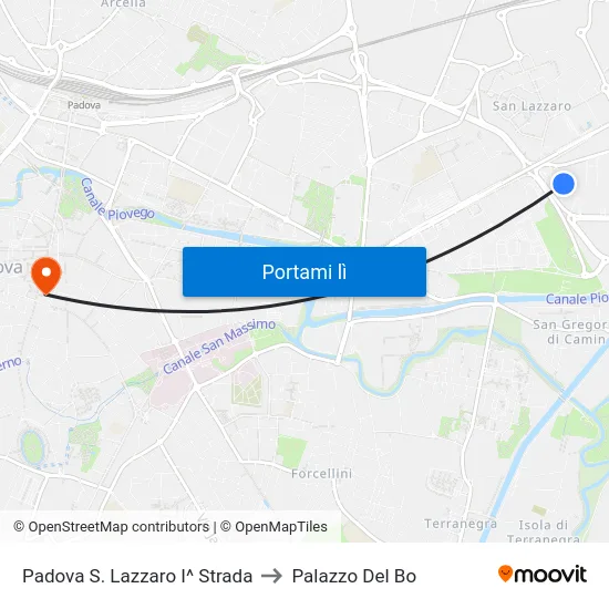 Padova S. Lazzaro I^ Strada to Palazzo Del Bo map