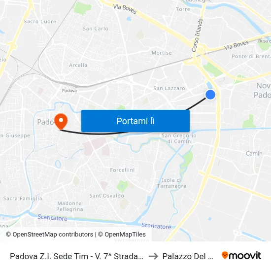Padova Z.I. Sede Tim - V. 7^ Strada R to Palazzo Del Bo map