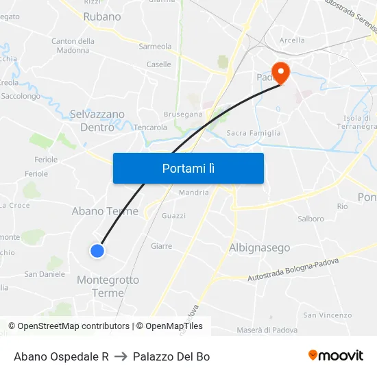 Abano Ospedale R to Palazzo Del Bo map