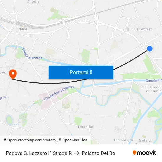 Padova S. Lazzaro I^ Strada R to Palazzo Del Bo map