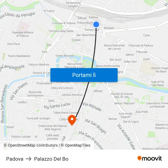 Padova to Palazzo Del Bo map