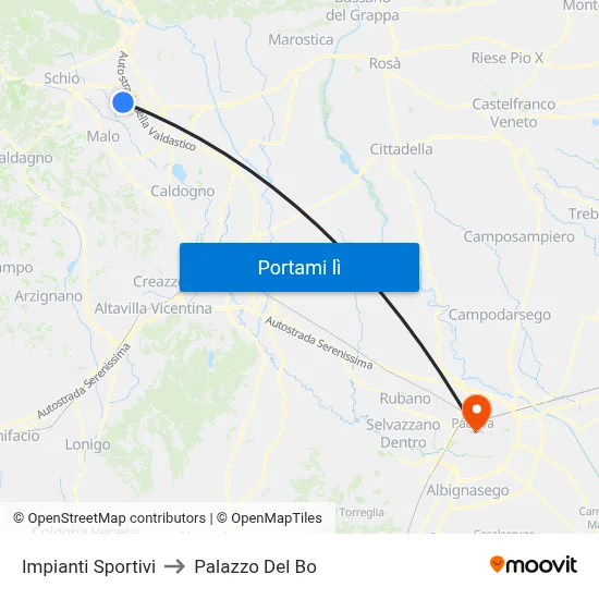 Impianti Sportivi to Palazzo Del Bo map