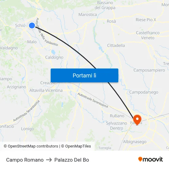 Campo Romano to Palazzo Del Bo map