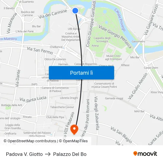 Padova V. Giotto to Palazzo Del Bo map