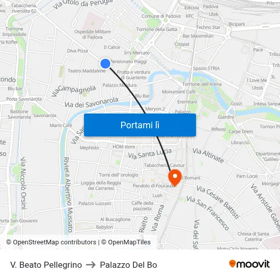 V. Beato Pellegrino to Palazzo Del Bo map