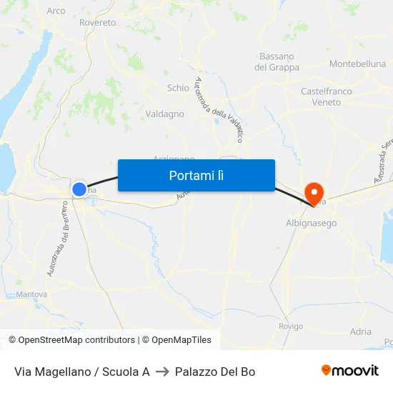 Via Magellano / Scuola A to Palazzo Del Bo map