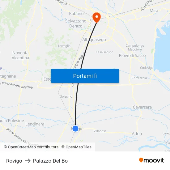 Rovigo to Palazzo Del Bo map